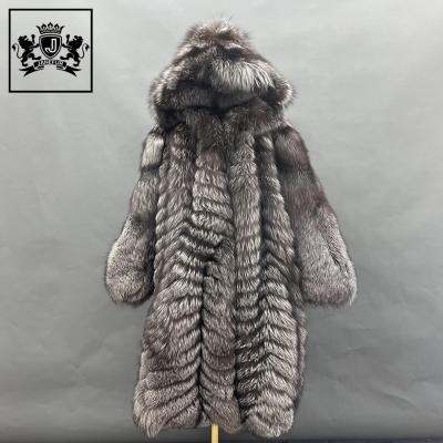 China New Winter Warm Breathable Plus Size Hooded Luxury Women's Fox Fur Coats Custom Made Long One X Fur Coats for sale