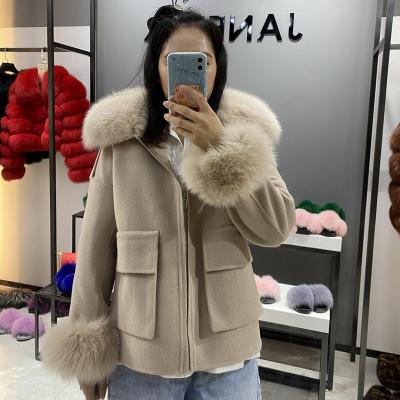 China Cashmere Fashion Casual Female Winter Women Woolen Sytle Real Fox Fur Collar Breathable Short Coat for sale