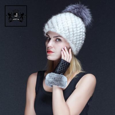 China Fashion COMMON women's winter mink furbeanie hat knitted with raccoon fur pom pom for sale