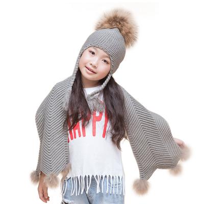 China Fashion\Winter Scarf And Hat Set Cozy Warm Raccoon Fur Ball Hat And Scarf Set Children for sale