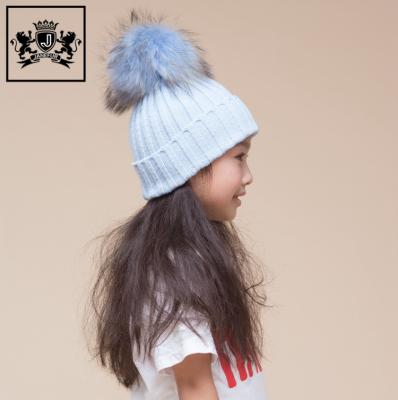 China breathable & Cheap Modern Waterproof Knit Beanie Real Raccoon Pom Baby Hat Kids Fur Hat for sale