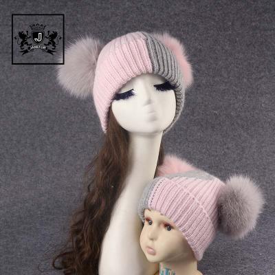 China Wholesale Customized COMMON Kid Hat Pom Pom Beanies Hat Parent And Warm Winter Knit Beanie For Mom And Baby for sale