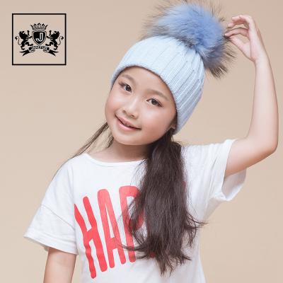 China Winter COMMON Raccoon Fur Custom Acrylic Pom Knitted Hat Kids Beanie Hat for sale