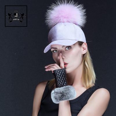 China JOINT hot sale custom baseball caps casual sport caps hat with raccoon fur pom pom for sale