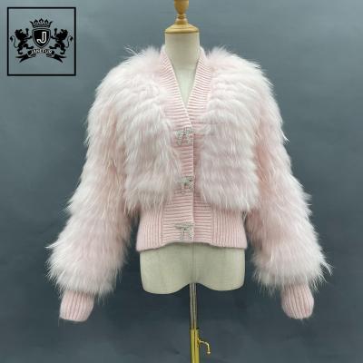 China 2021 Breathable Real Fur Winter Thin Wool Knitted Natural Raccoon Fur Casual Women's Fur Coat for sale