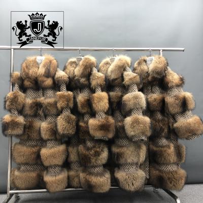 China Low MOQ Long Woolen Cashmere Woolen Jacket Knitting Raccoon Fur Coat Winter Fur Coat Women for sale