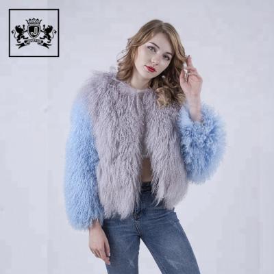 China Fashion 2 Colors Winter Factory Price Hairy Mongolian Lamb Fur Jacket Anti-Shrink Real Lamb Fur Coat for sale