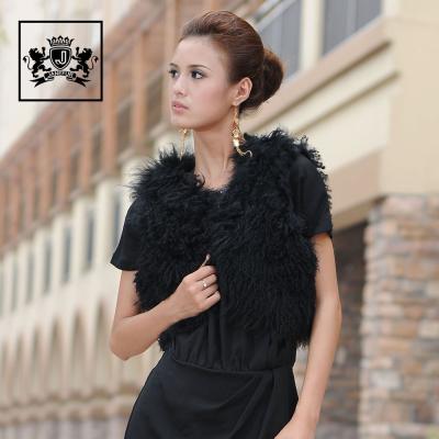 China Autumn Winter Style Women Real Fur Short Black Warm Mongolian Lamb Fur Vest for sale