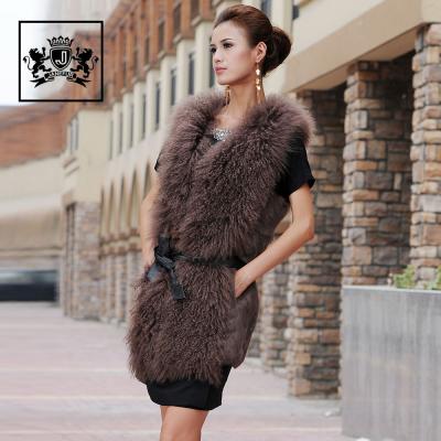 China Fashion Women Rabbit Fur Waistcoat Winter Warm Mongolian Lamb Fur Vest for sale