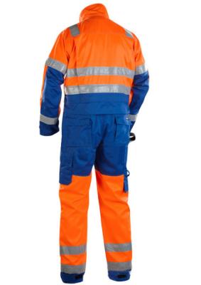 China Tear-Resistant Orange Navy Color Flame Retardant Workwear Coveralls Safety Work Wear Overalls With Reflective Tape for sale