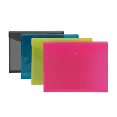 China Eco-Friendly Plastic Portfolio A4 Office Supplies Expanding Envelopes Poly File Folder With Big Button Waterproof Snap Lock Folder for sale