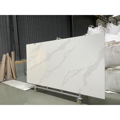 China HTT Modern White Marble Stone Style Large Calacatta Slab Engineered Quartz Stone for sale