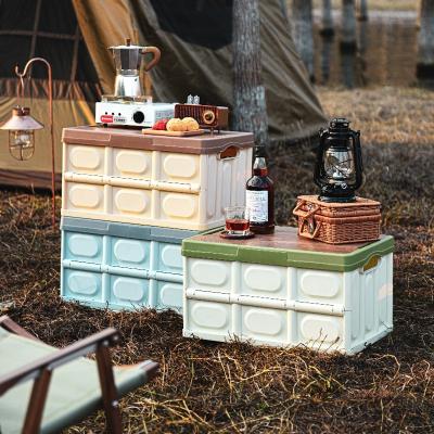 China Viable Foldable Storage Boxes With Outdoor Home RV Toy Trunk Folding Storage Wooden Lid Baskets for sale