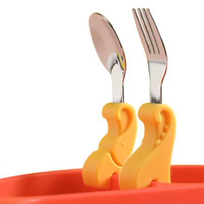 China 316 Stainless Steel Fork Spoon Set New Silicone Handle Baby Training Cardboard Spoon Fork Utensil Set 316 Stainless Steel Spoon Dinnerware Sets for sale