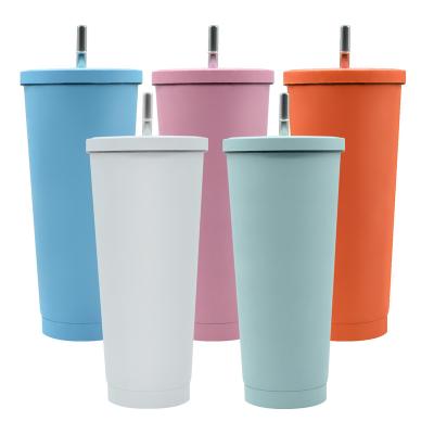 China Wholesale Disposable Rainbow Matte Stainless Steel Office Travel Coffee Cup Mug Tumbler With Lid Metal Straw for sale