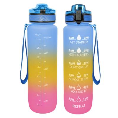 China 1100ml Viable Wholesale Motivational Fitness Tritan Sports Water Bottle With Time Maker And Shake Top for sale