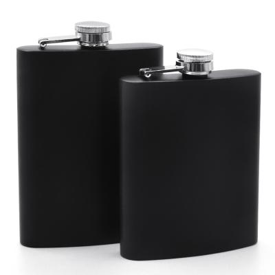 China Laser Minimalist Custom Logo Modern Stainless Steel Hip Flasks Leather Gift Sets Liquor Sanding Matte Black Portable Wholesale for sale