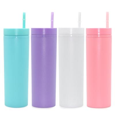 China 16oz Agriculture Gifts Eco-Friendly DIY Pastel Colored Acrylic Skinny Tumblers With Lids And Straws Water Bottles Double Wall Matte for sale