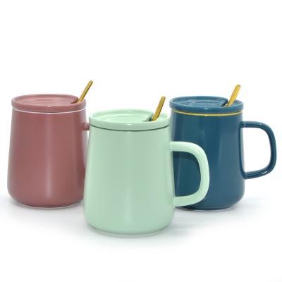 China Wholesale Disposable Two Tone Ceramic Tea Coffee Mugs With Logo Ceramic Cup With Lid And Spoon for sale