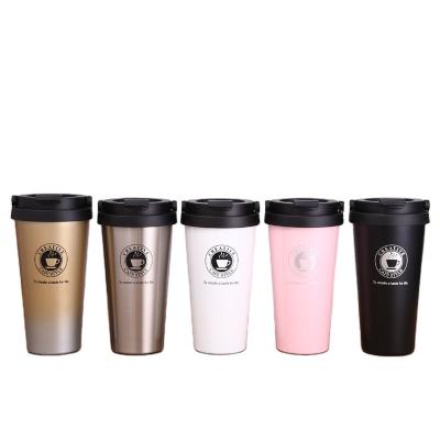 China Custom 500ml Disposable Stainless Steel Travel Double Walled Coffee Mug Logo Printed Travel Tumbler Reusable for sale