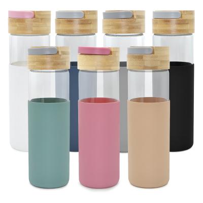 China Wholesale 650ML Disposable Custom Logo Spiritual Insulated Glass Water Cup With Bamboo Silicone Sleeve Lid for sale