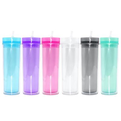 China Custom Disposable Thin Clear Acrylic Plastic Thin Tumblers Lean Straight Acrylic Plastic Reusable Tumbler With Straw for sale