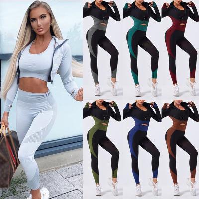 China Custom logo Anti-UV women's pink color yoga leggings plus size sports workout fitness yoga seamless set for sale