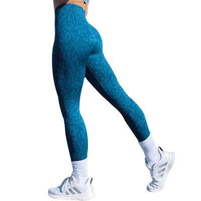 China Breathable Hot Sale Blue Leopard Grain High Waist Women Yoga Pants Leggings With Top Design for sale