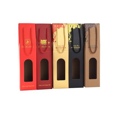 China Recycled Materials Wine Packaging Bag Corrugated Gift Box Paper Bag Portable Wine Double Gift Box for sale