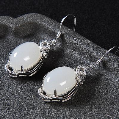 China Newest Fashion Vintage S925 Silver Stud Earrings Natural Jade Teardrop Earrings For Women for sale