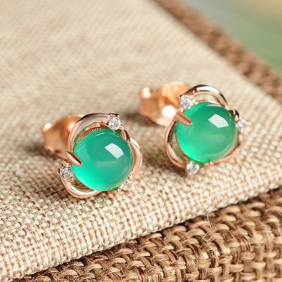 China Newest Fashion Vintage Vintage S925 Natural Jade Stud Earrings Wholesale Silver Stud Earrings For Women for sale