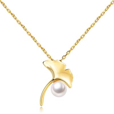 China Wholesale Cheap Simple Fashion Women's 925 Sterling Silver Simple Pearl Leaf Pendant Necklace for sale