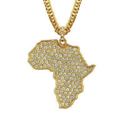 China Fashion Items New Hip Amazon Map Africa Hop Map Diamond Necklace Diamond Pendant Full Spot for sale