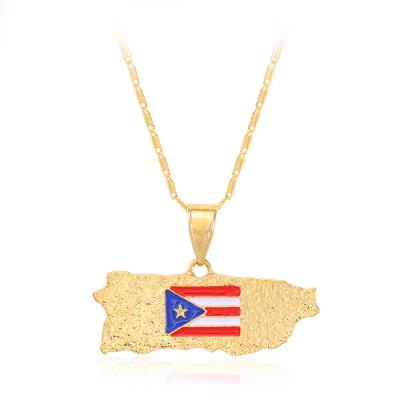 China Hot Copper Map Necklace Gold Plated Puerto Rico Map Pendant Necklace Can Be Used With Four Chain Necklaces for sale