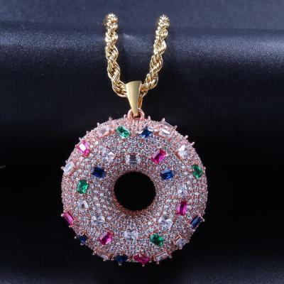 China Wholesale Rainbow Copper Donut Shiny Trendy Hot Men's Hip Hop Pendant Necklace for sale