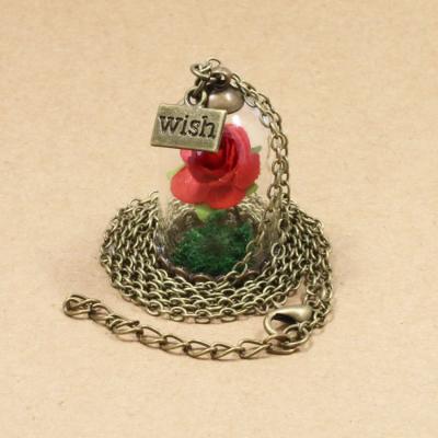 China Dry Flower Necklace Beauty and Beast Prince Red Rose Wish Pendant Necklace FN26 Rose Flower Glass Bottle Little for sale