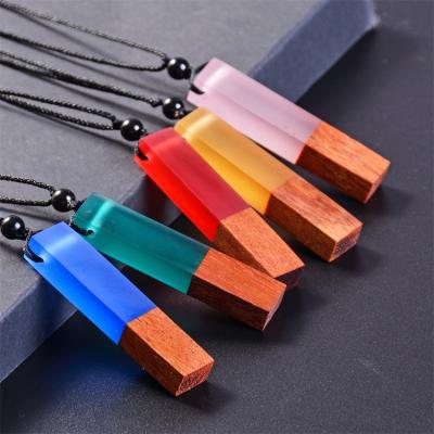 China Resin Wood Necklace Wish Resin Hot Wood Pendant Retro Handmade Sailor Solidified Resin Sweater Necklace FN36 Wholesale for sale