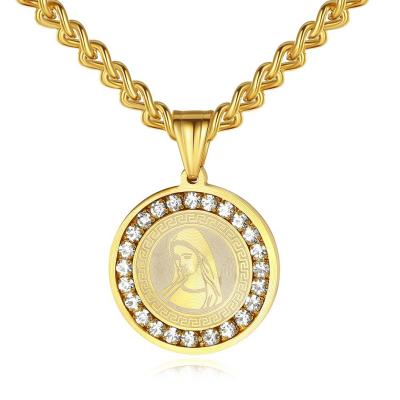 China New Stainless Steel Titanium Zircon Steel Virgin Mary Golden Silver Stainless Steel Around Pendant Necklace Wholesale for sale