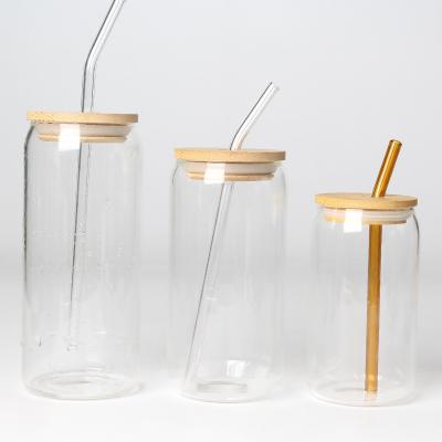 China Eco-friendly glass jar with lid and bamboo straw for home dining for sale