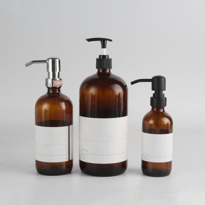 China Glass Bottles For Personal Care Shampoo And Conditioner Bottles Packaging Empty Glass Shower Gel Pump Bottle for sale