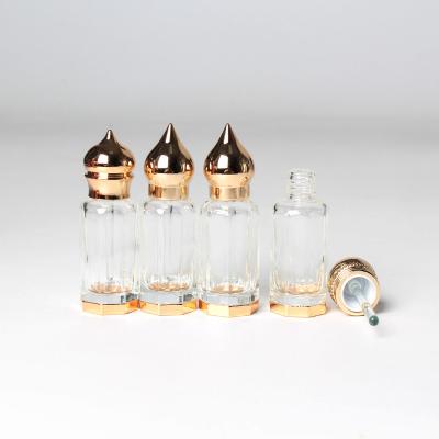 China 3ml 6ml 12ml Eco-Friendly Fancy Octangle Essence Bottles With Stick Perfume Oil Glass Bottle Alloy Glass Lid for sale