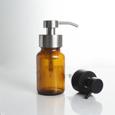 China Personal Care Amber Glass Foaming Hand Soap Dispenser 200ml Sliver Stainless Steel Foaming Pump for sale