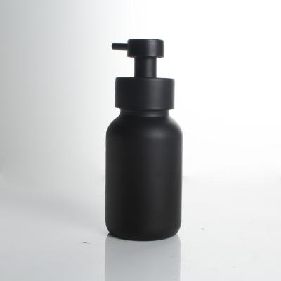 China Personal Care Soup Pump Glass Bottle 250ml Matte Black Wide Mouth Foaming For Foaming Hand Soap Face Wash for sale