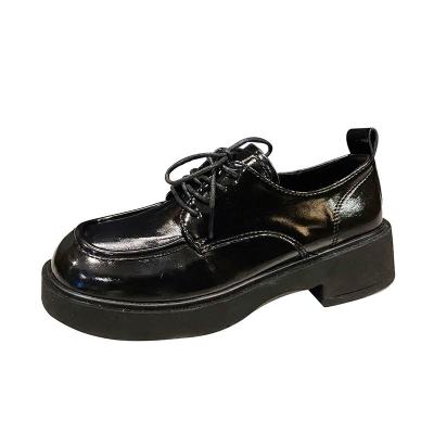 China Lightweight Black Japanese Leather Shoes Age Reduction Round Head Lacing Thick Platform Casual Leather Shoes for sale