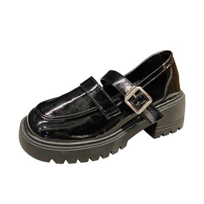 China Loafers English Style Lightweight Thick Soled Black Buckle With Round Head Small Preppy Casual Loafers for sale