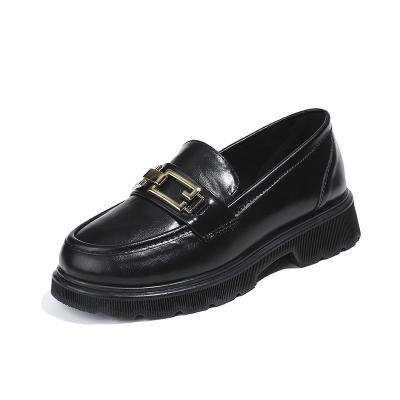 China New british style soft leather loafers style small chunky flat casual shoes thick lightweight soled retro for sale