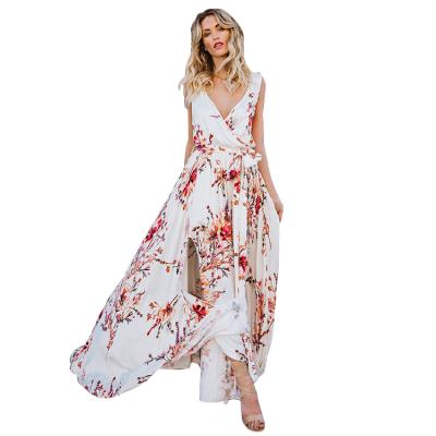 China CDSeny Ladies Floral Chiffon Dress Breathable Casual Print Women V-Neck Bohemian Bohemian Split Maxi Dress for sale