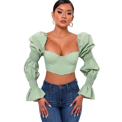 China 2021 New Arrivals Breathable Spring Square Collar Women Fashion Crop Back High Quality Tops for sale