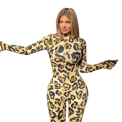 China 2021 new arrivals QUICK DRY in leopard printing women ladies thin overalls o neck running wholesale long sleeve for sale