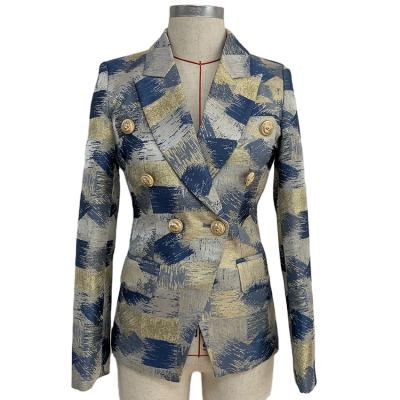 China 2021 New Arrivals Wholesale High Quality Jacquard Classic Weave Breathable Women Blazer Double Breasted Jackets for sale